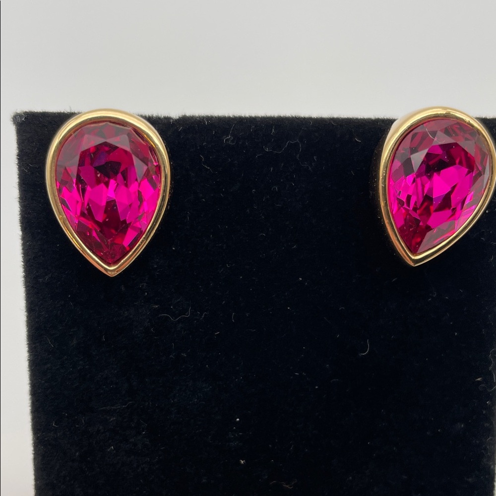 Swarovski Gold and Fuchsia Teardrop Earrings Valentines